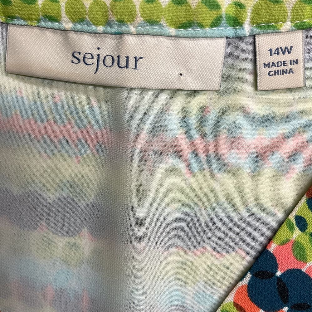Sejour Women's Size‎ 14W Top Blouse Sleeveless Green Chiffon Work Office Chic - Picture 9 of 11